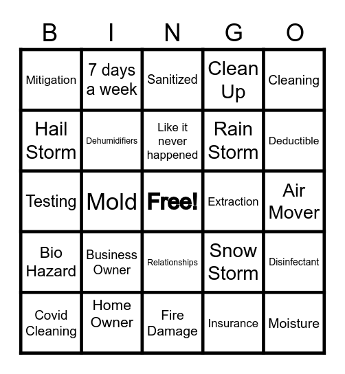 SERVPRO UNIVERSAL CITY/ ST. HEDWIG Bingo Card