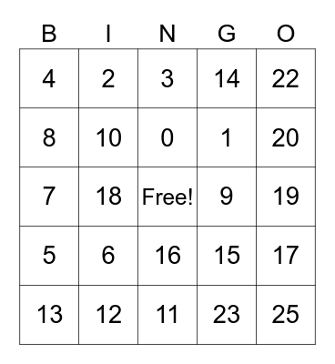 K - 2 Fluency Facts Bingo Card