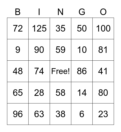 3 - 5 Fluency Facts Bingo Card