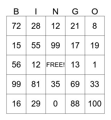 Mixed Time Multiples Bingo Card