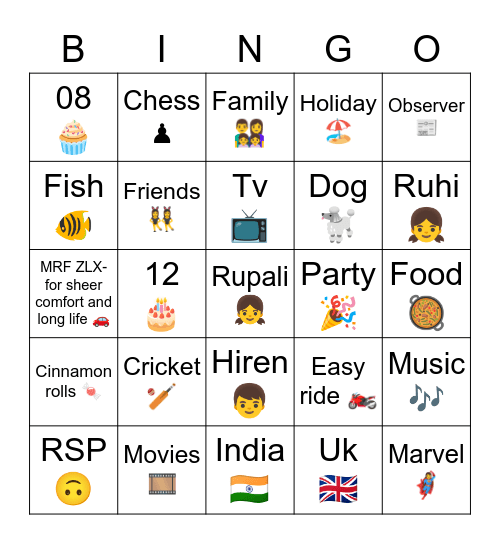 Family Bingo Card