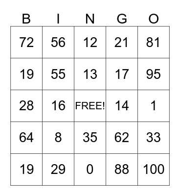 Mixed Time Multiples Bingo Card