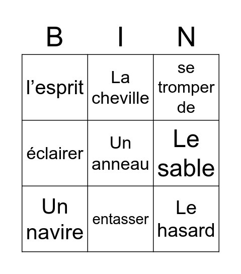 Chapitre XVII Bingo Card