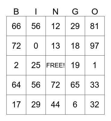 Mixed Time Multiples Bingo Card