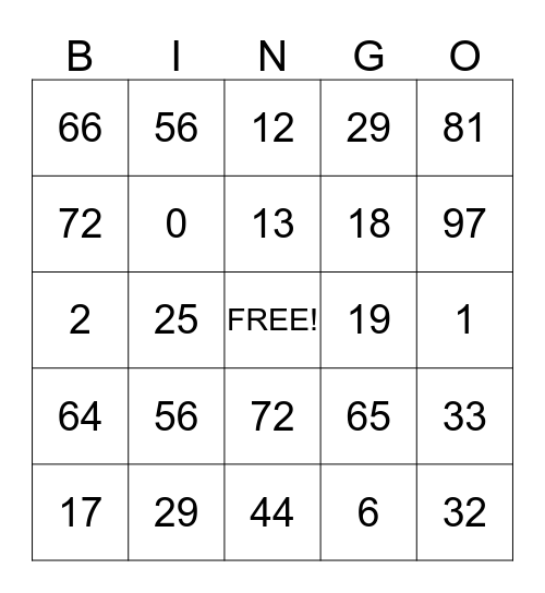 Mixed Time Multiples Bingo Card