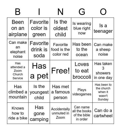 Youth Group Bingo! Bingo Card