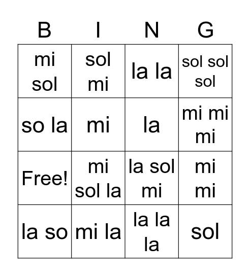 Solfege Bingo! Bingo Card