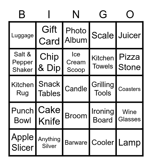 Alexa's Bridal Shower Bingo Card