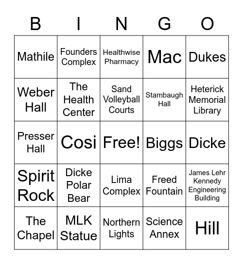 ONU Landmarks Bingo Card