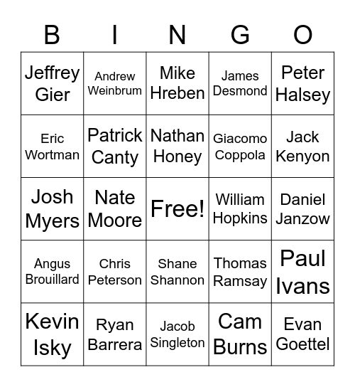 Brotherhood Bingo Card