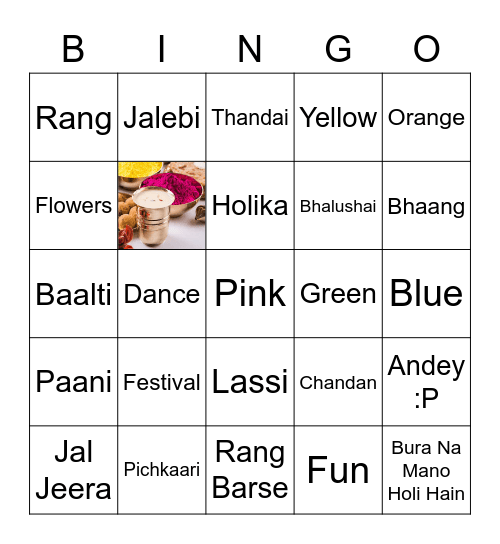 Holi Hai Bingo Card