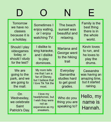 Identify simple and compound sentences Bingo Card