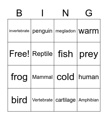 Animal Bingo Card