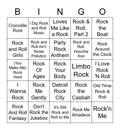 Songs That Have "Rock" In The Title Bingo Card