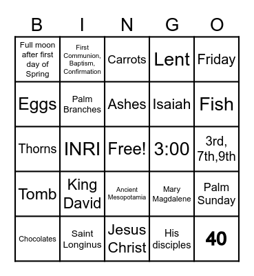 Easter/ Holy Week Bingo Card