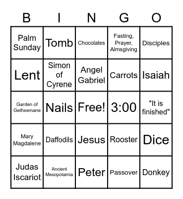 Easter/ Holy Week Bingo Card