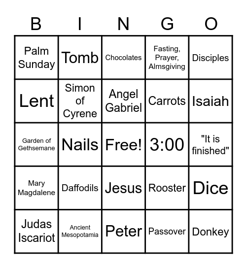 Easter/ Holy Week Bingo Card