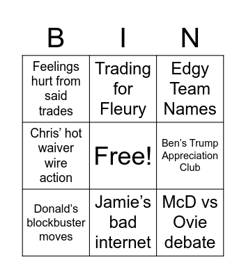 Annual Fantasy Bingo Card