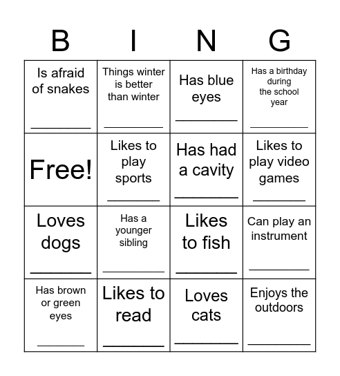 Get to Know You! Bingo Card