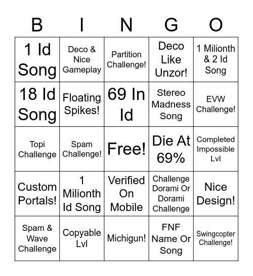 Recent Level B I N G O Bingo Card
