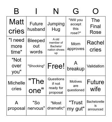 Bachelor Finale Bingo Card