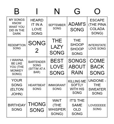 SONG Bingo Card