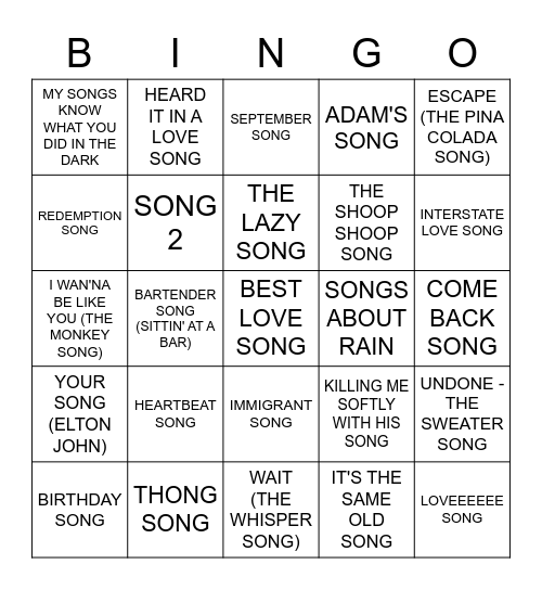 SONG Bingo Card