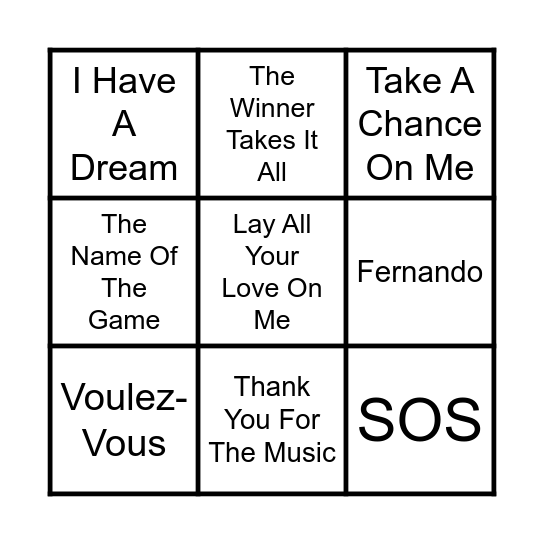 ABBA Bingo Card