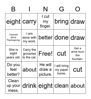 First 10 3rd Grade Sight Words Bingo Card
