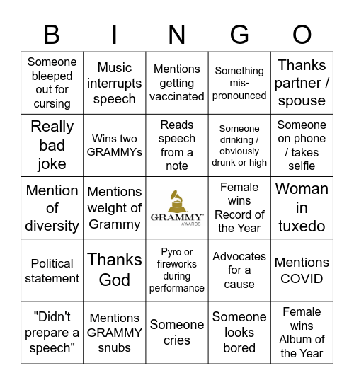 63rd GRAMMYs BINGO Card