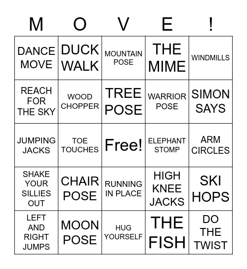 MONDAY MOVE Bingo Card