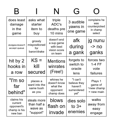 Kapp tilters Kappa Bingo Card