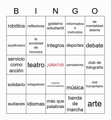 El Colegio es mi vida- 1 Bingo Card