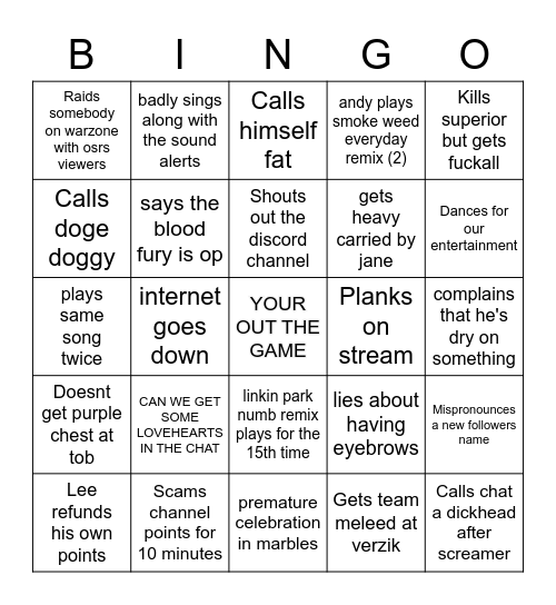 Dragonbootsrs Bingo Card