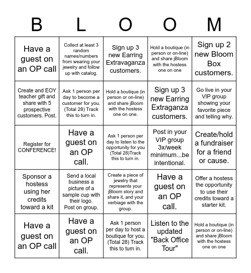 jBloom Building Bingo Card