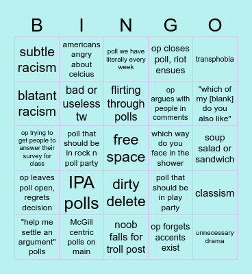 Poll Party Bingo Card