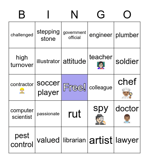 Dream Job Bingo Card