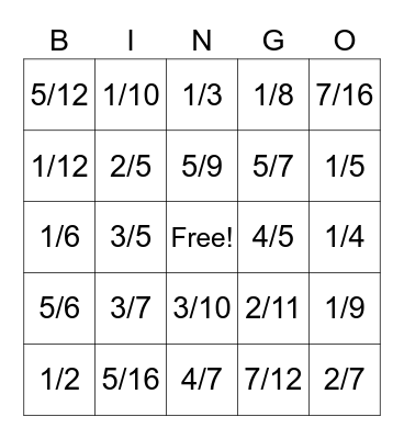 Fractions - Simplest Form Bingo Card