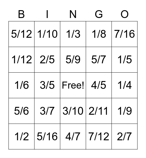 Fractions - Simplest Form Bingo Card