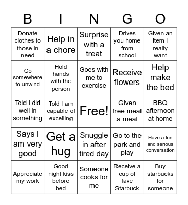 I FEEL LOVED and SHOW LOVE WHEN? Bingo Card