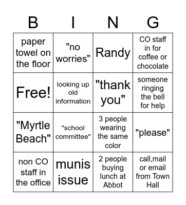 Just for Fun Bingo Card