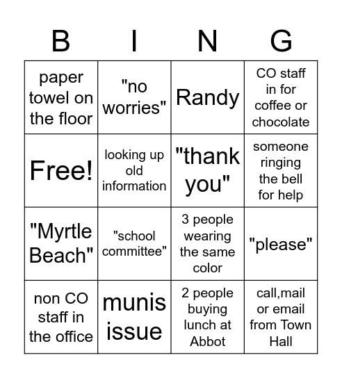 Just for Fun Bingo Card