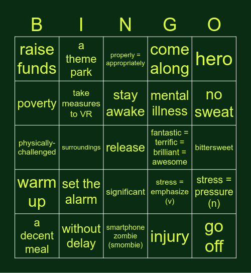 L5 Vocabulary Bingo Card