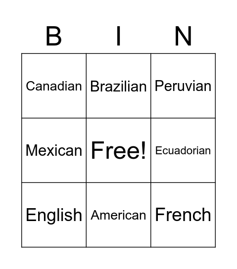 Untitled Bingo Card