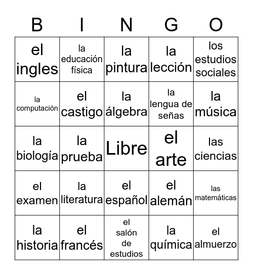 Español-Bingo Card