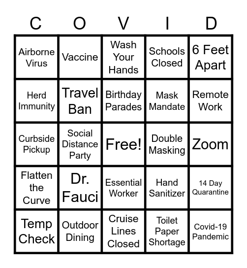 COVID BINGO Card