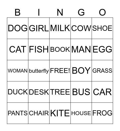 Sight words for JG Bingo Card