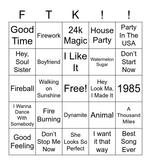 Music Bingo #1 Bingo Card