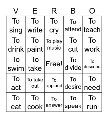 Spanish Verb Bingo Card