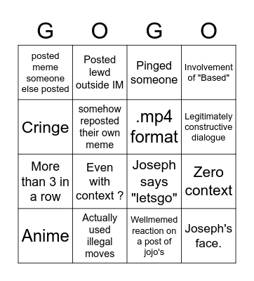 Josephposting Bingo Card